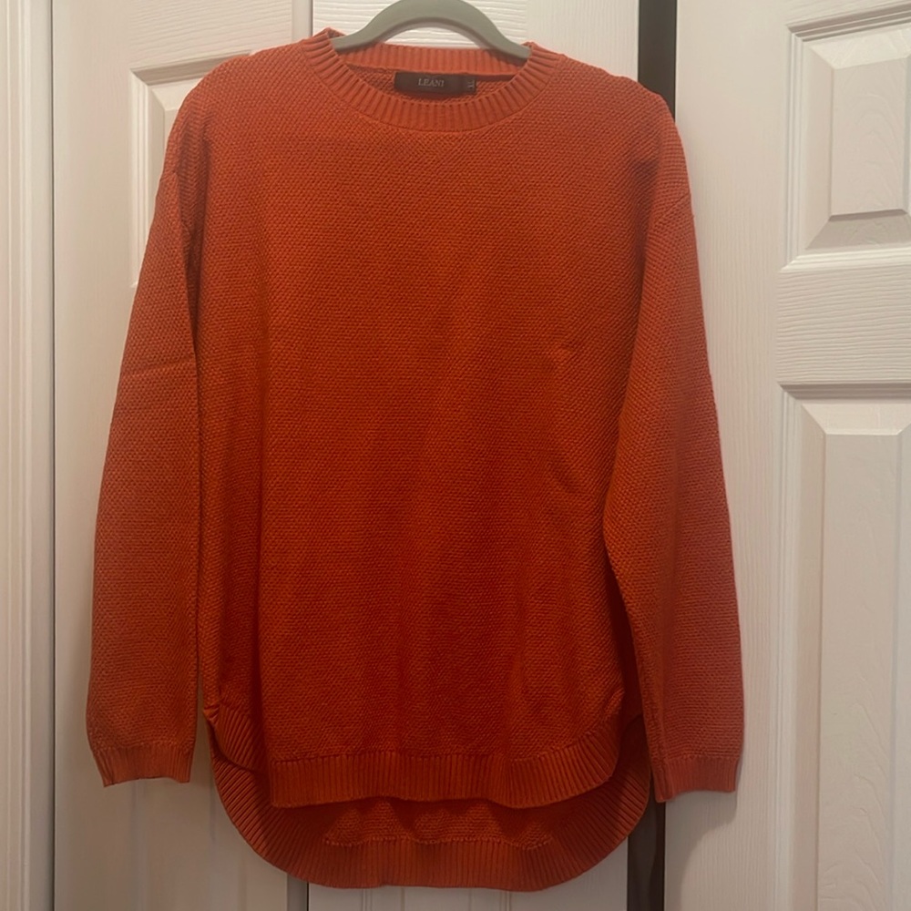Leani Long Sleeve Crew Neck Tunic Sweater- Dark Orange